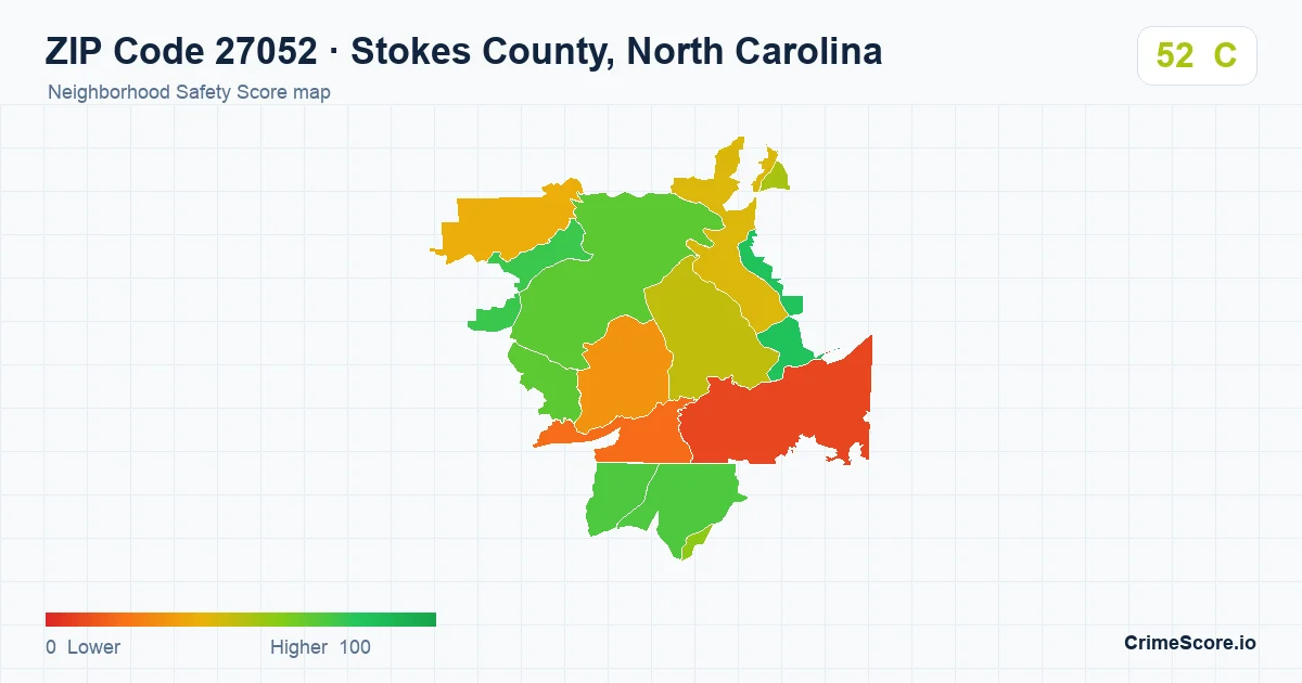 ZIP Code 27052 in Stokes County, North Carolina neighborhood Safety Score map