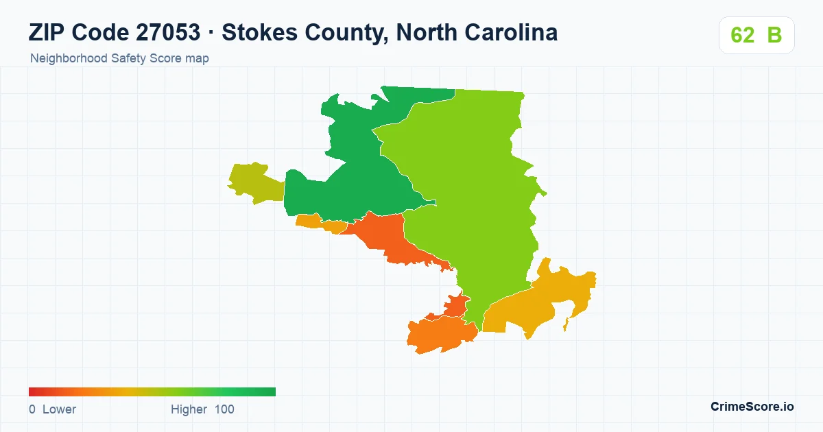 ZIP Code 27053 in Stokes County, North Carolina neighborhood Safety Score map