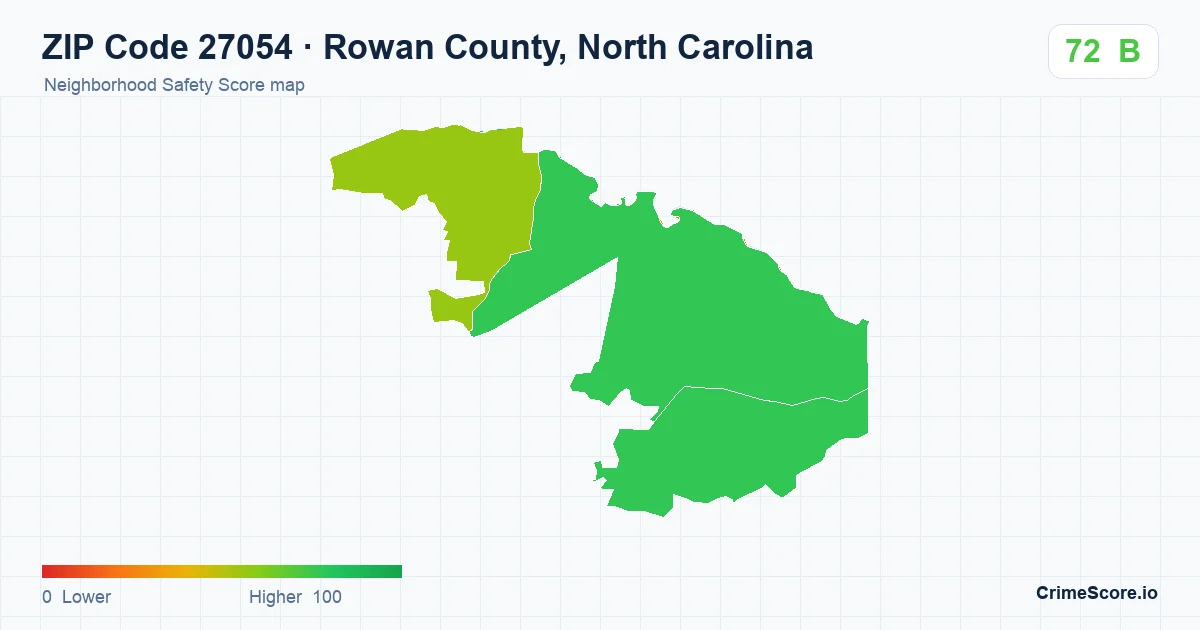 ZIP Code 27054 in Rowan County, North Carolina neighborhood Safety Score map