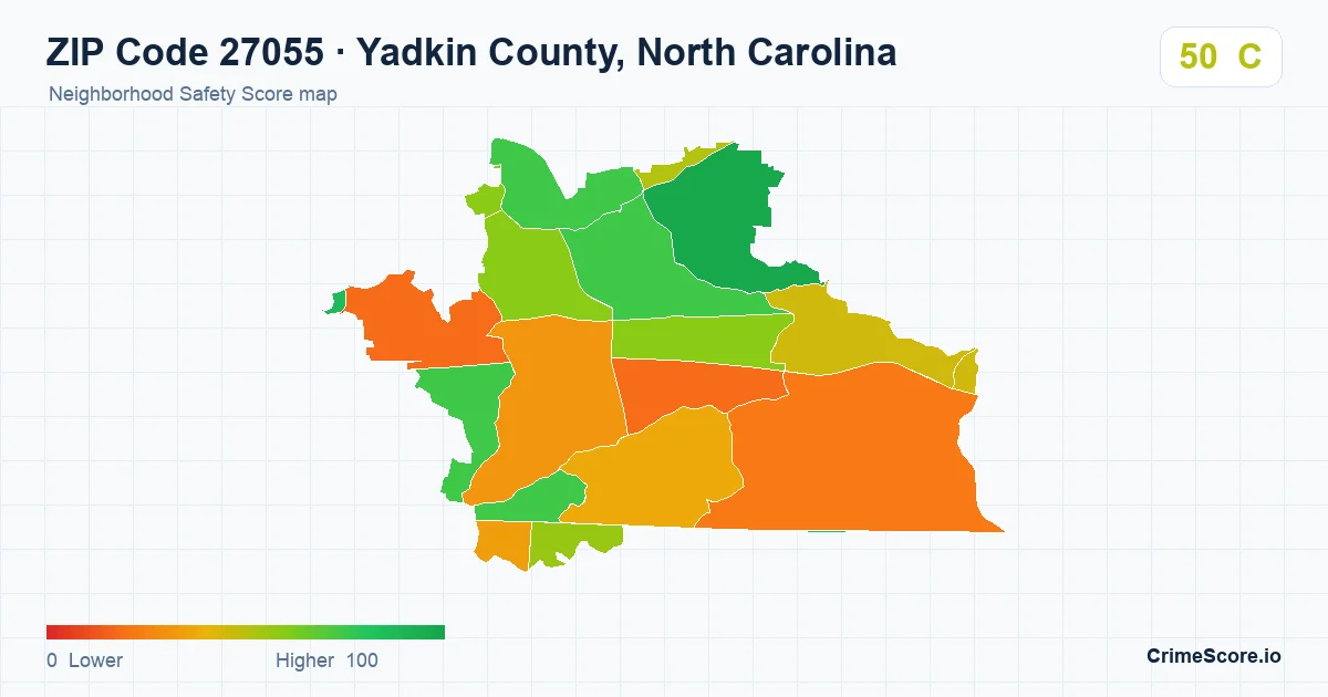 ZIP Code 27055 in Yadkin County, North Carolina neighborhood Safety Score map