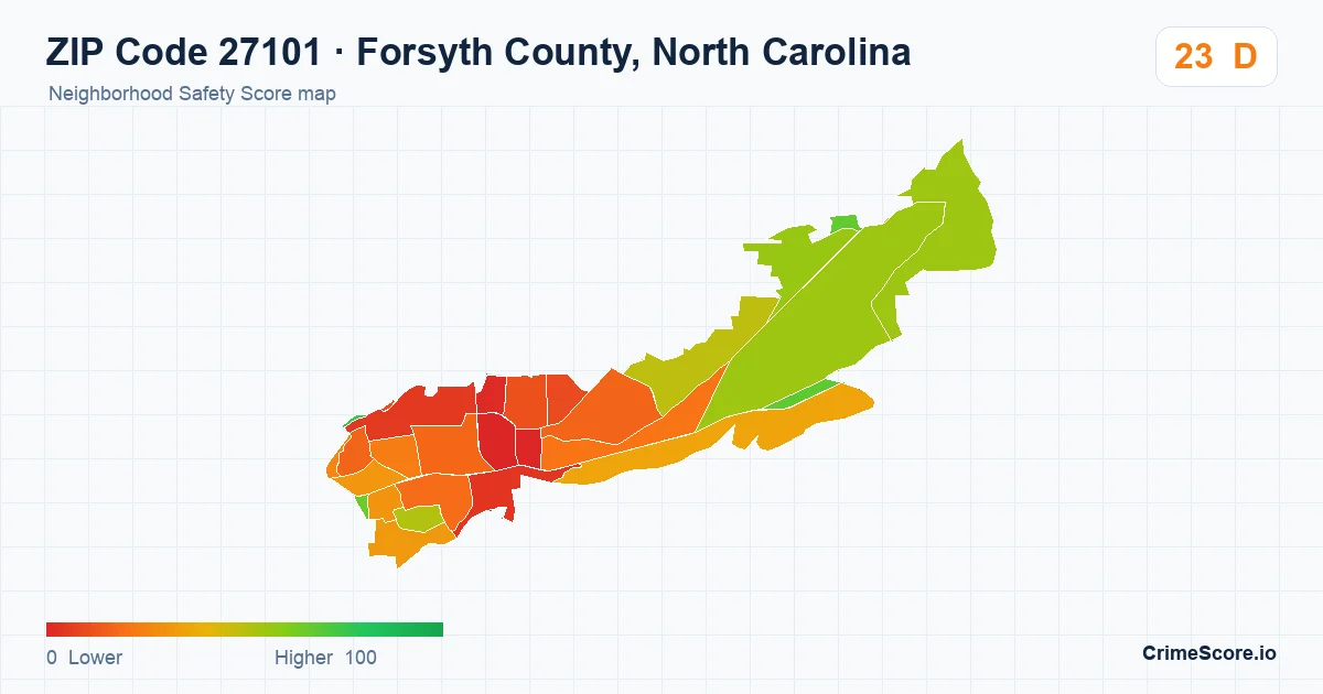 ZIP Code 27101 in Forsyth County, North Carolina neighborhood Safety Score map