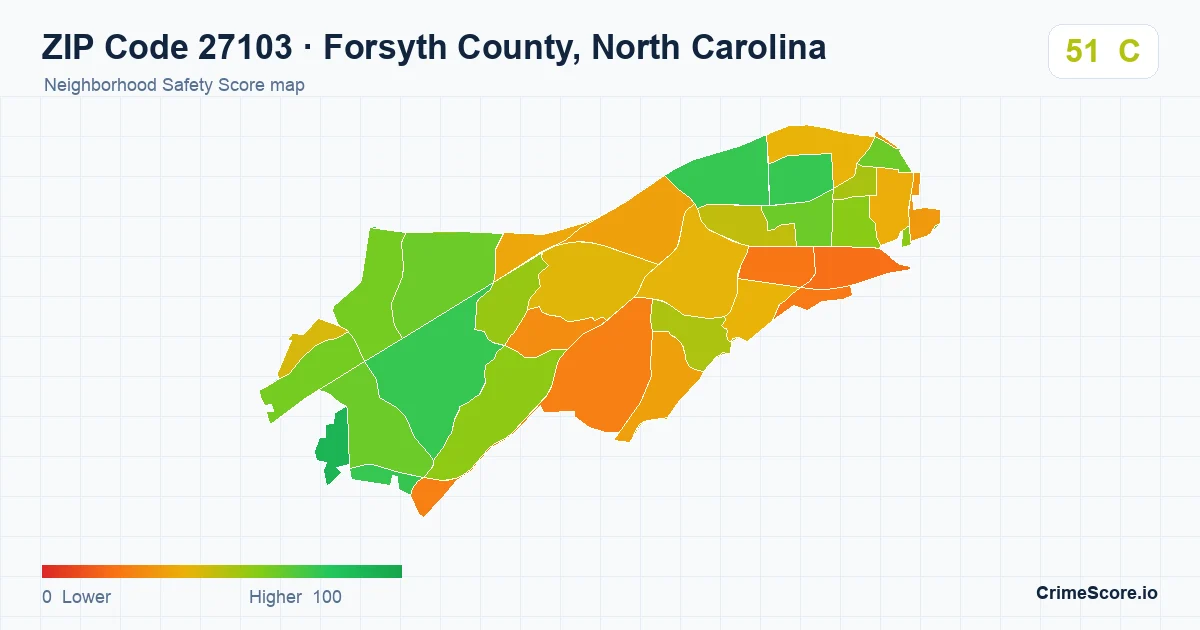 ZIP Code 27103 in Forsyth County, North Carolina neighborhood Safety Score map