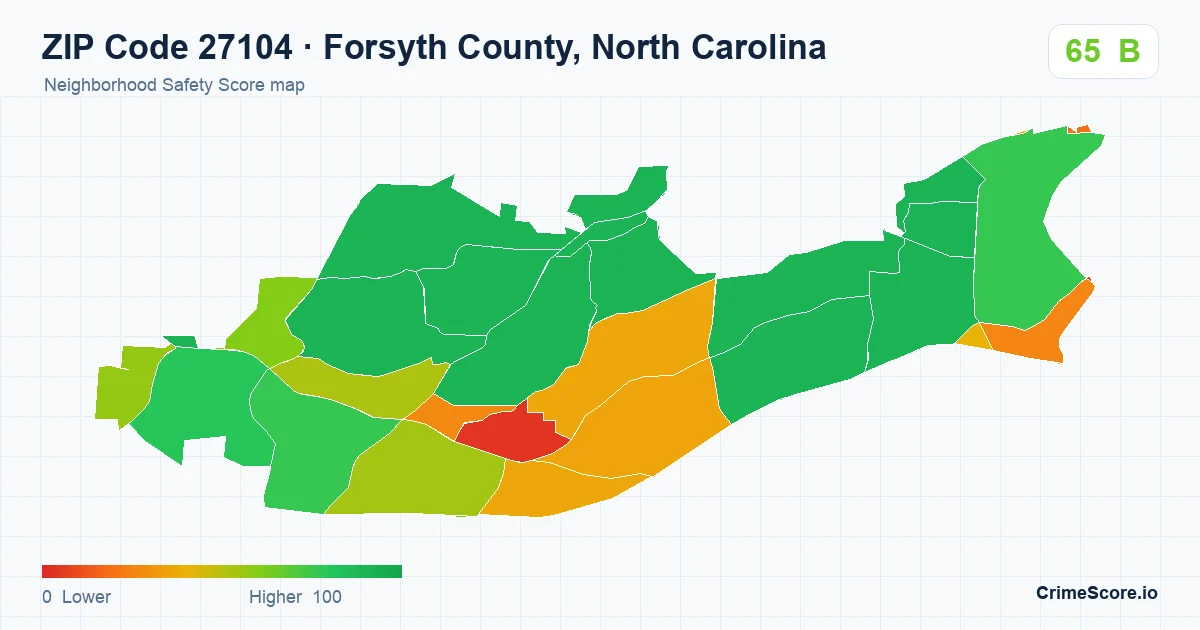 ZIP Code 27104 in Forsyth County, North Carolina neighborhood Safety Score map