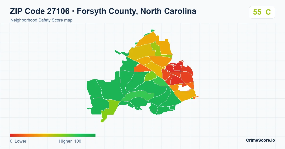 ZIP Code 27106 in Forsyth County, North Carolina neighborhood Safety Score map