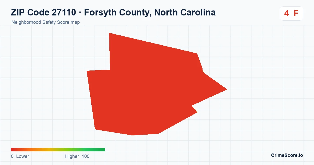 ZIP Code 27110 in Forsyth County, North Carolina neighborhood Safety Score map