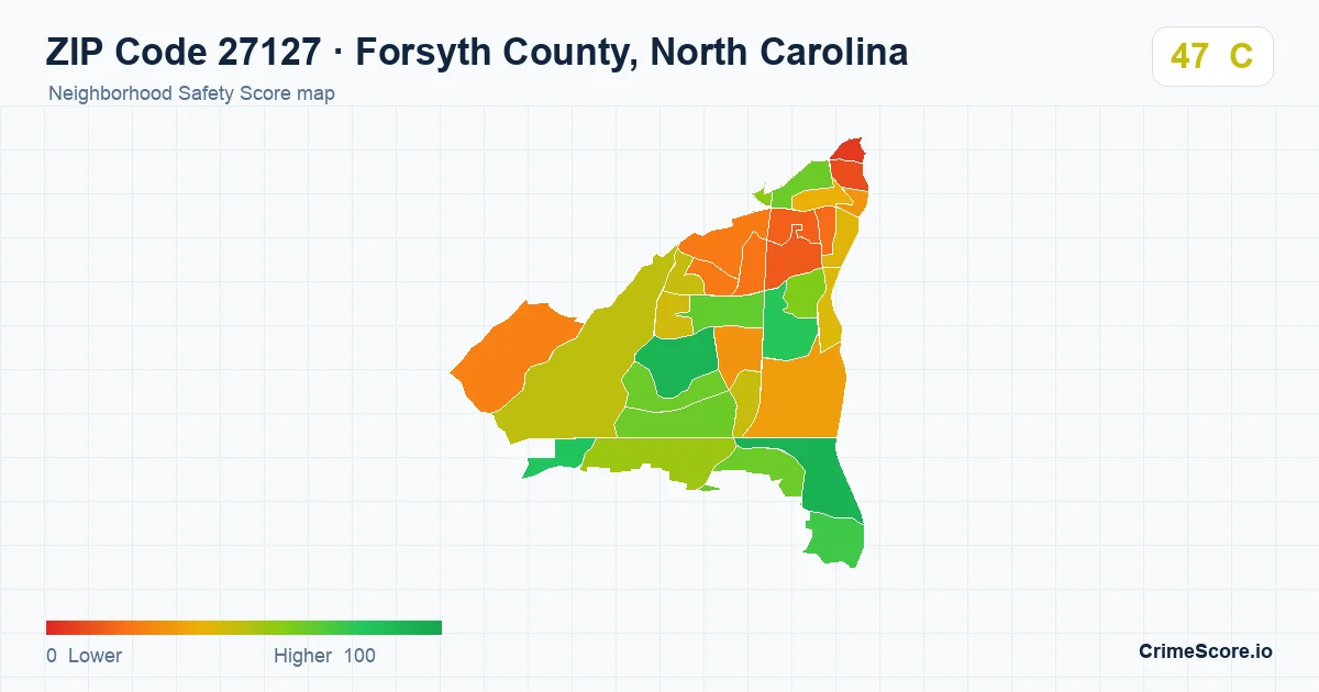 ZIP Code 27127 in Forsyth County, North Carolina neighborhood Safety Score map