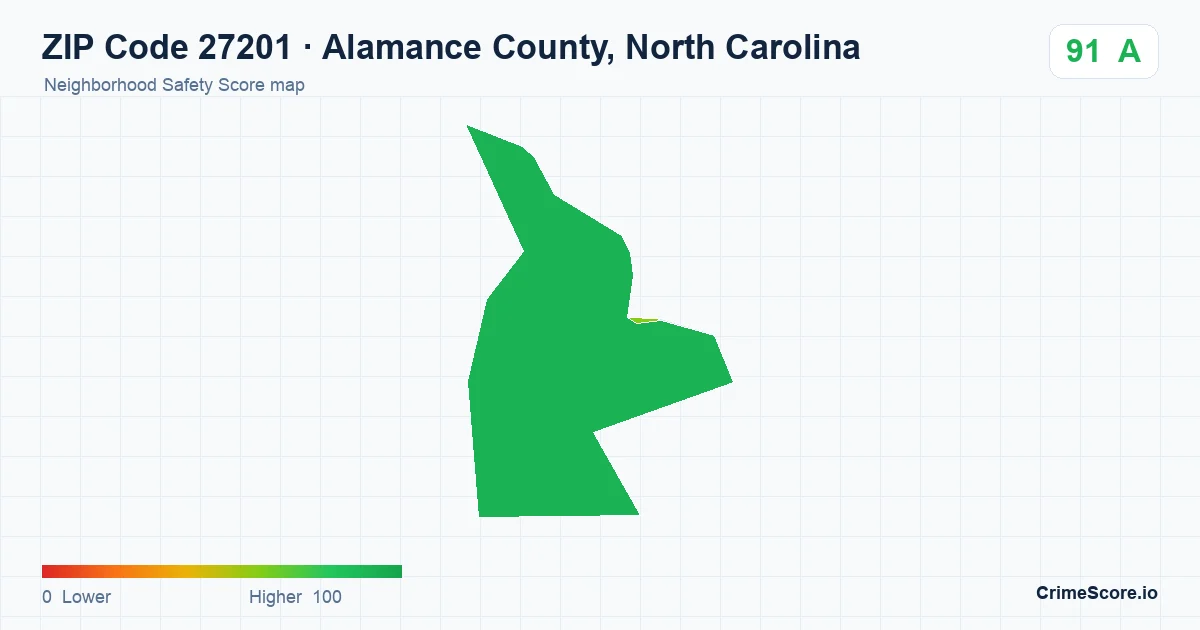 ZIP Code 27201 in Alamance County, North Carolina neighborhood Safety Score map
