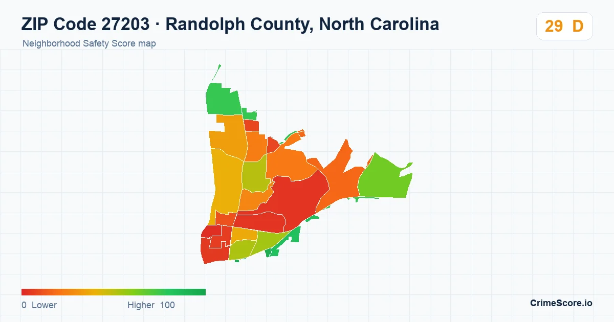 ZIP Code 27203 in Randolph County, North Carolina neighborhood Safety Score map