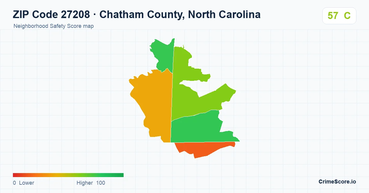 ZIP Code 27208 in Chatham County, North Carolina neighborhood Safety Score map