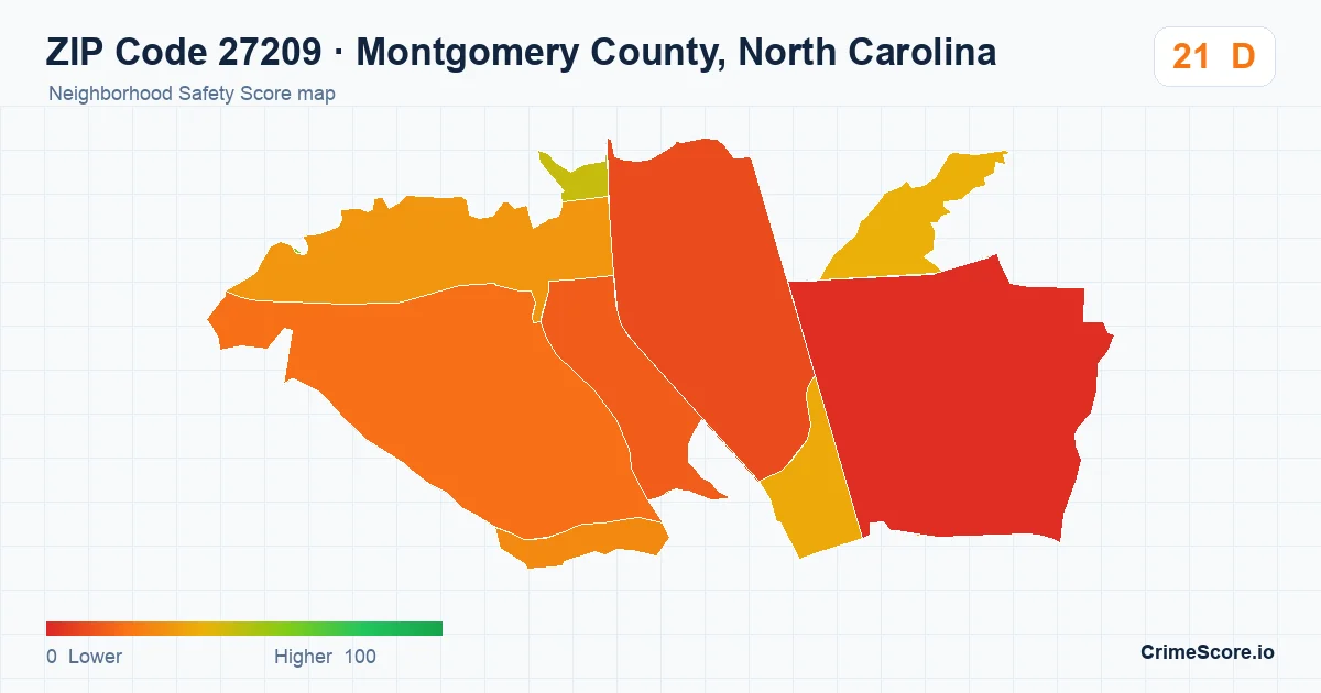 ZIP Code 27209 in Montgomery County, North Carolina neighborhood Safety Score map