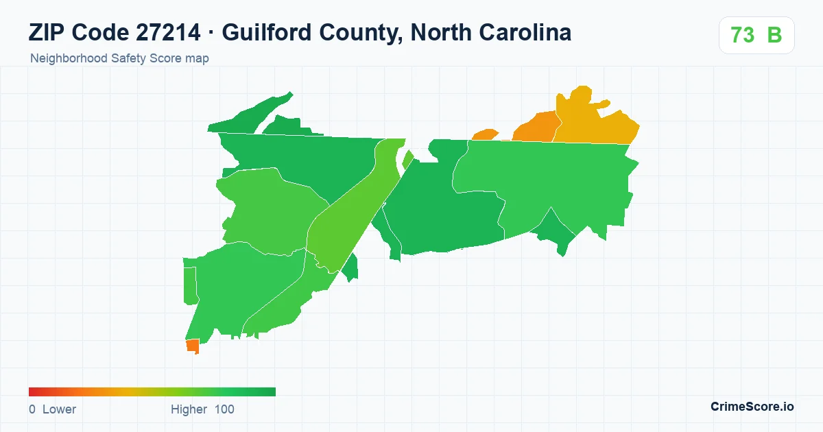 ZIP Code 27214 in Guilford County, North Carolina neighborhood Safety Score map
