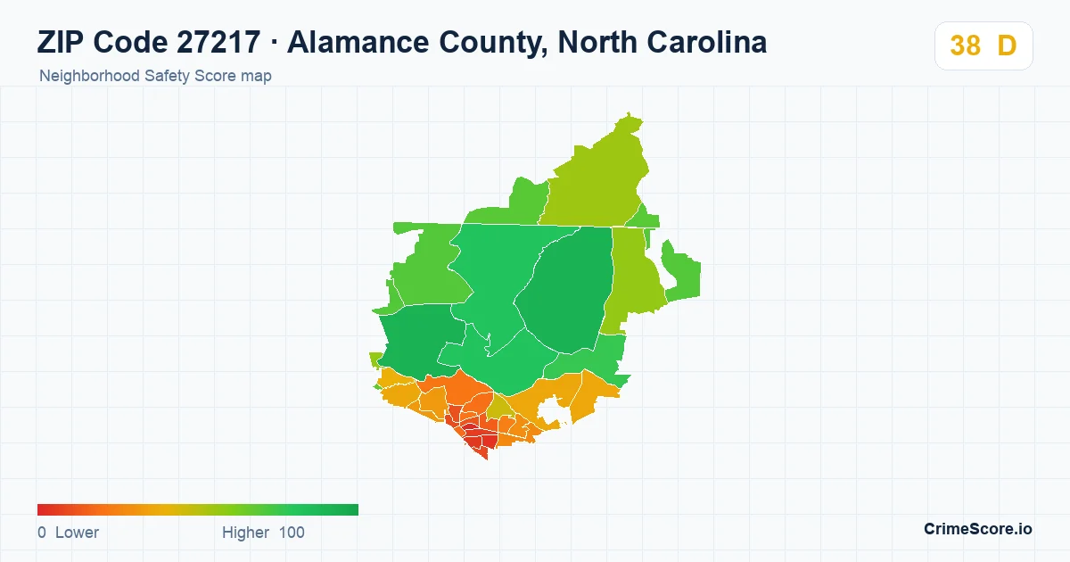 ZIP Code 27217 in Alamance County, North Carolina neighborhood Safety Score map