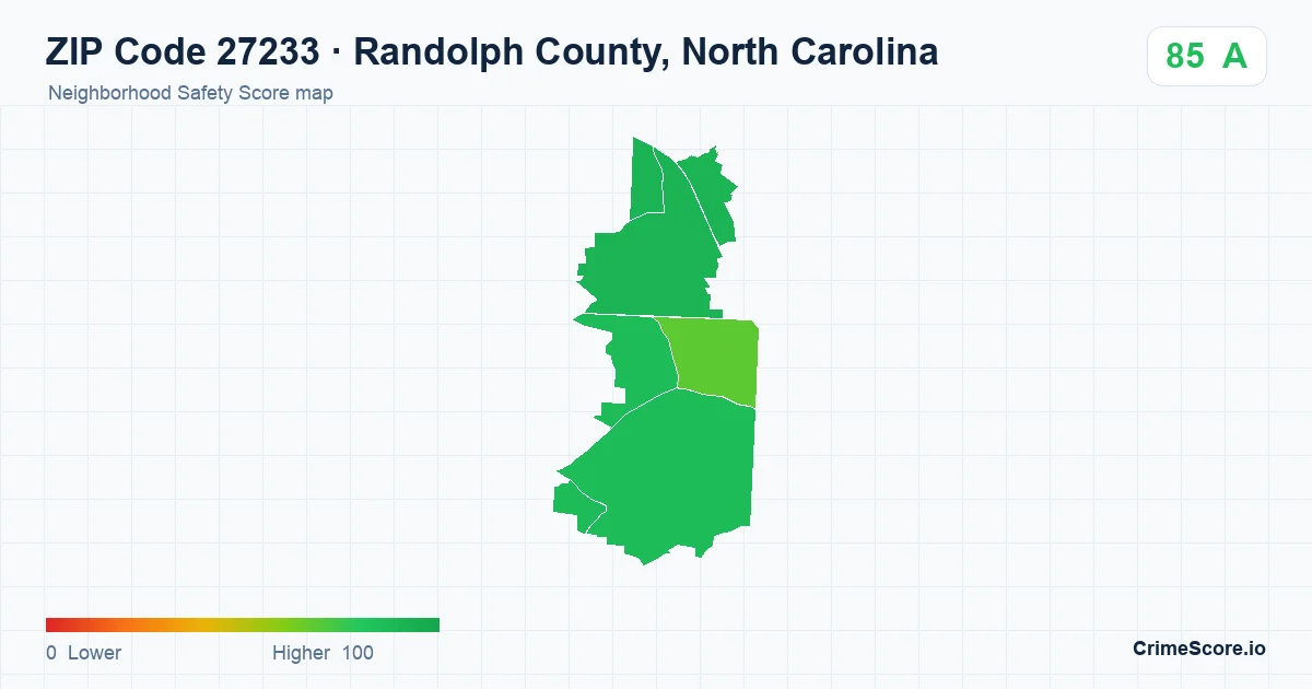 ZIP Code 27233 in Randolph County, North Carolina neighborhood Safety Score map