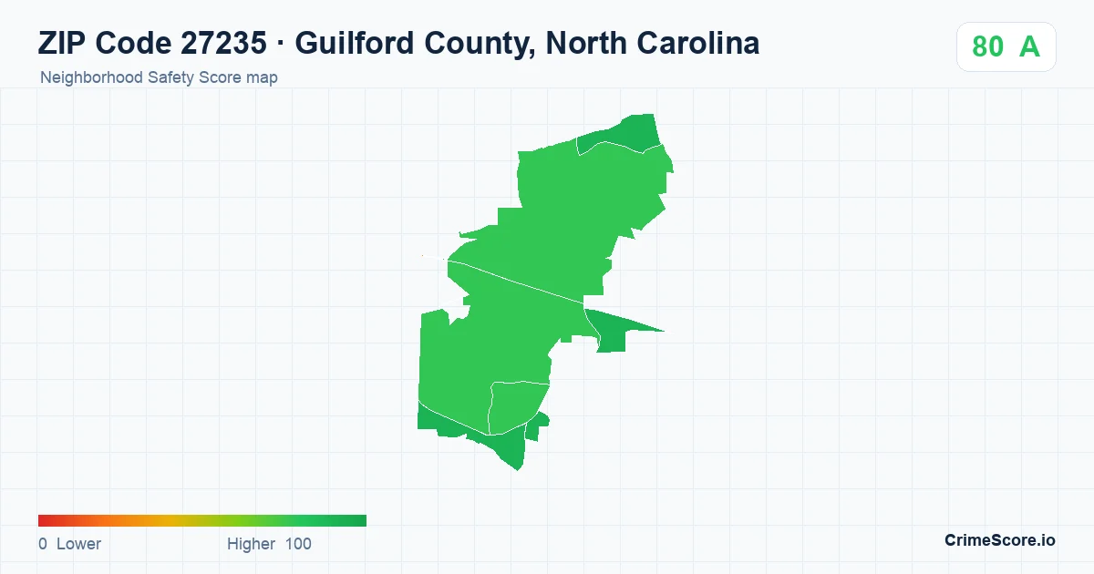 ZIP Code 27235 in Guilford County, North Carolina neighborhood Safety Score map