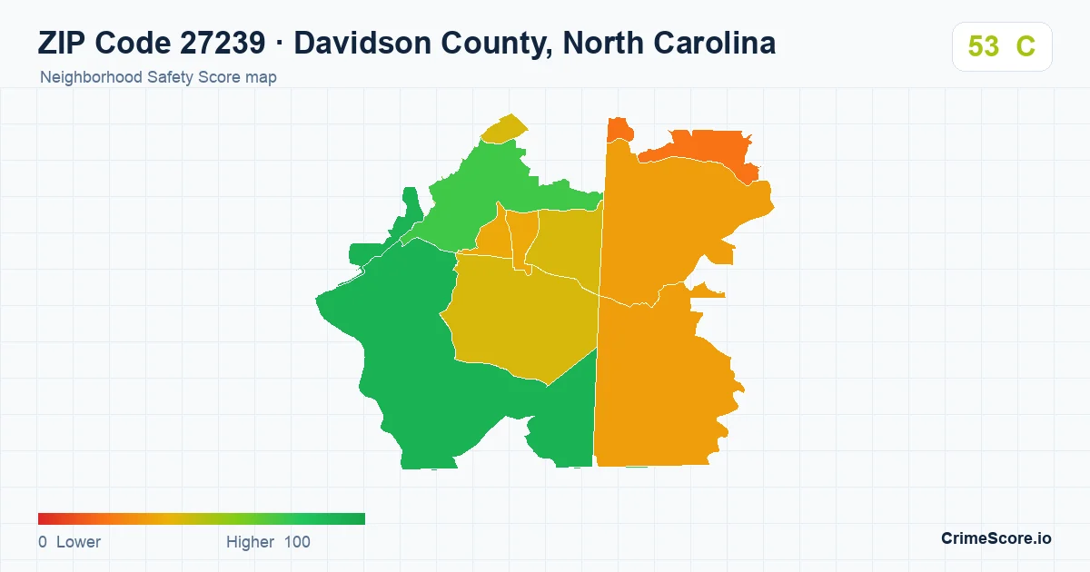 ZIP Code 27239 in Davidson County, North Carolina neighborhood Safety Score map