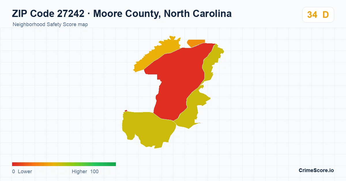 ZIP Code 27242 in Moore County, North Carolina neighborhood Safety Score map