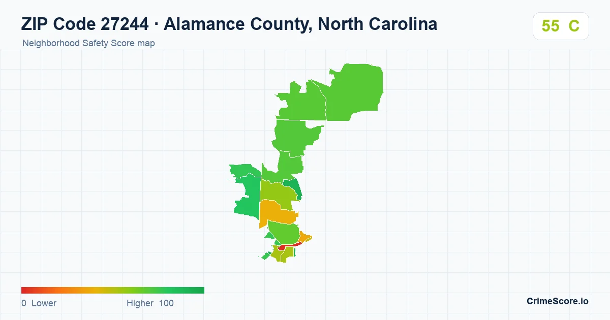 ZIP Code 27244 in Alamance County, North Carolina neighborhood Safety Score map