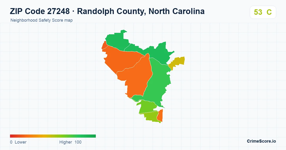 ZIP Code 27248 in Randolph County, North Carolina neighborhood Safety Score map