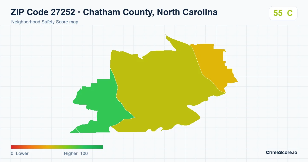 ZIP Code 27252 in Chatham County, North Carolina neighborhood Safety Score map