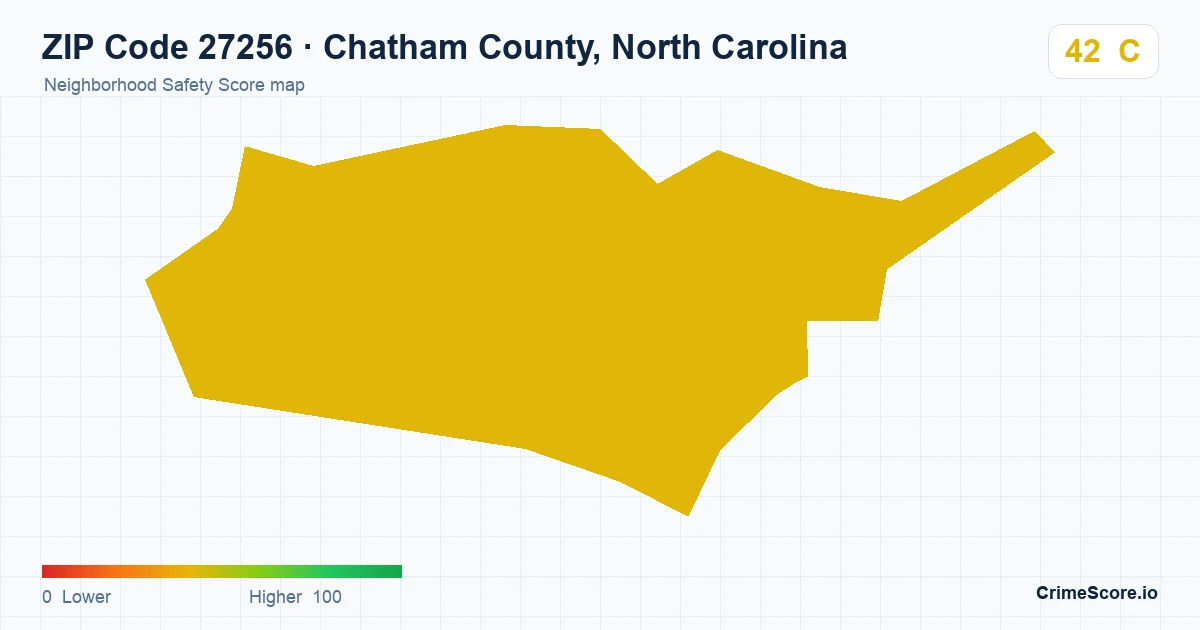 ZIP Code 27256 in Chatham County, North Carolina neighborhood Safety Score map