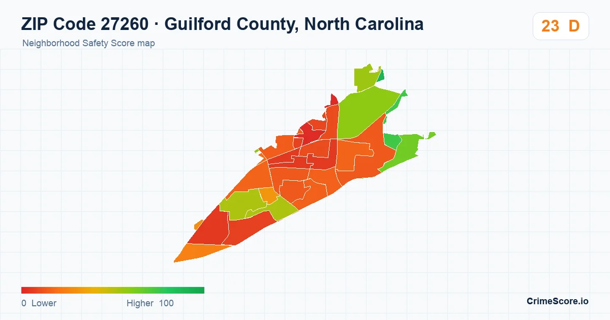 ZIP Code 27260 in Guilford County, North Carolina neighborhood Safety Score map