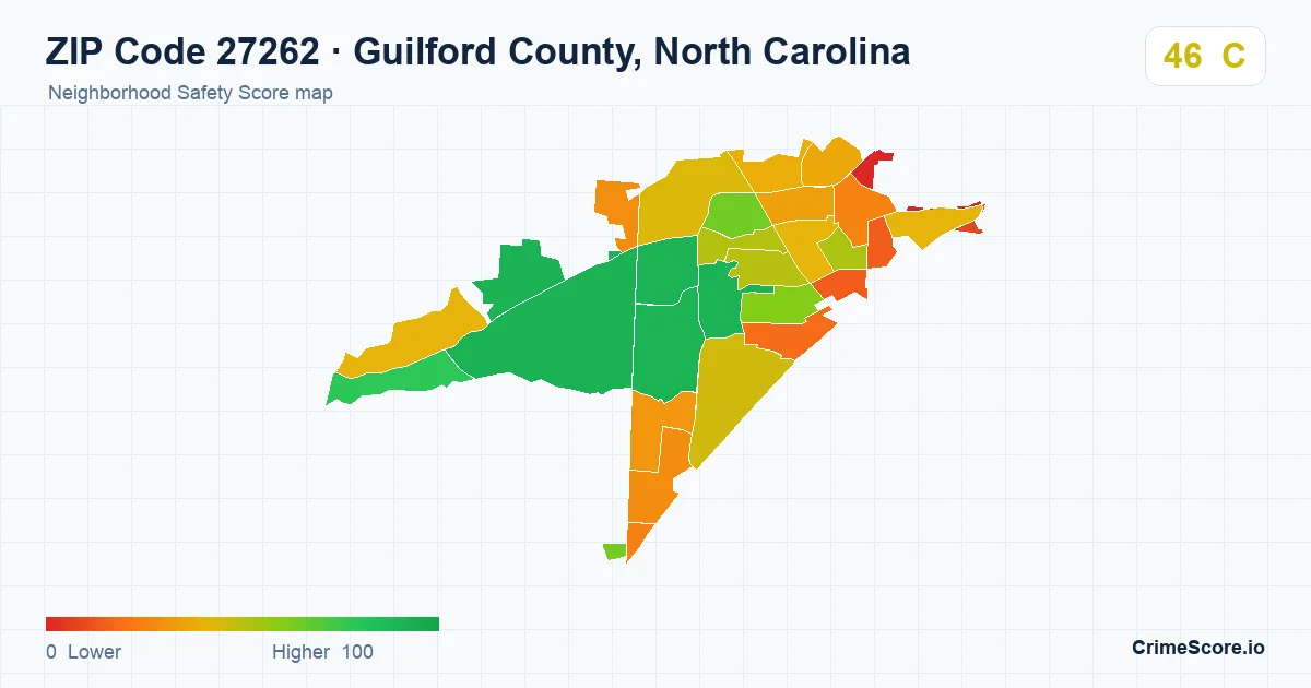 ZIP Code 27262 in Guilford County, North Carolina neighborhood Safety Score map