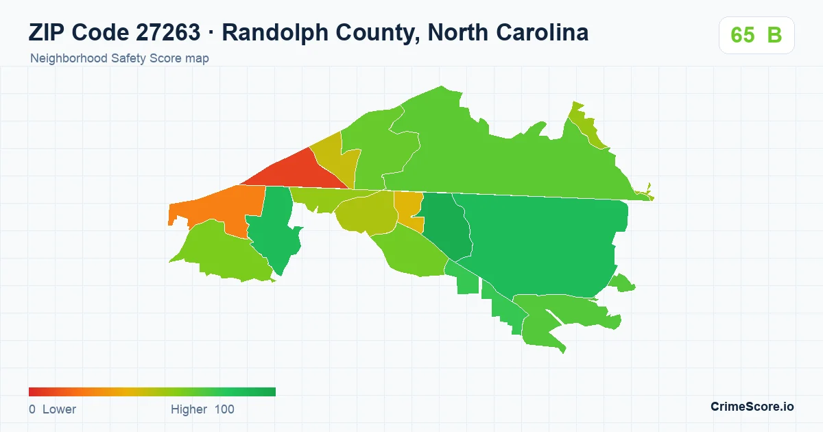 ZIP Code 27263 in Randolph County, North Carolina neighborhood Safety Score map