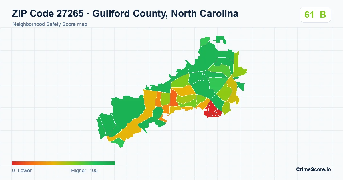 ZIP Code 27265 in Guilford County, North Carolina neighborhood Safety Score map