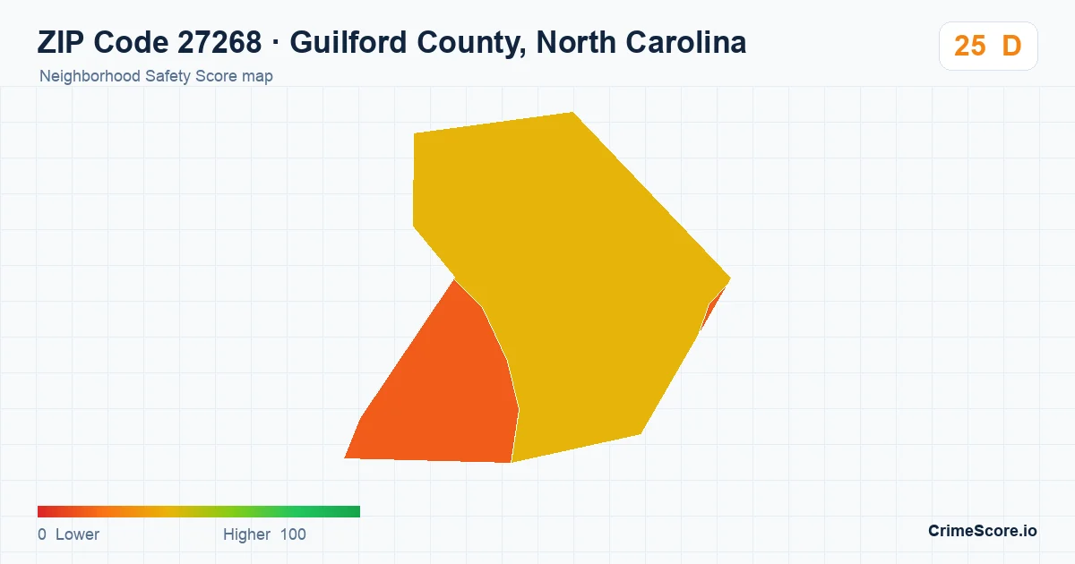 ZIP Code 27268 in Guilford County, North Carolina neighborhood Safety Score map
