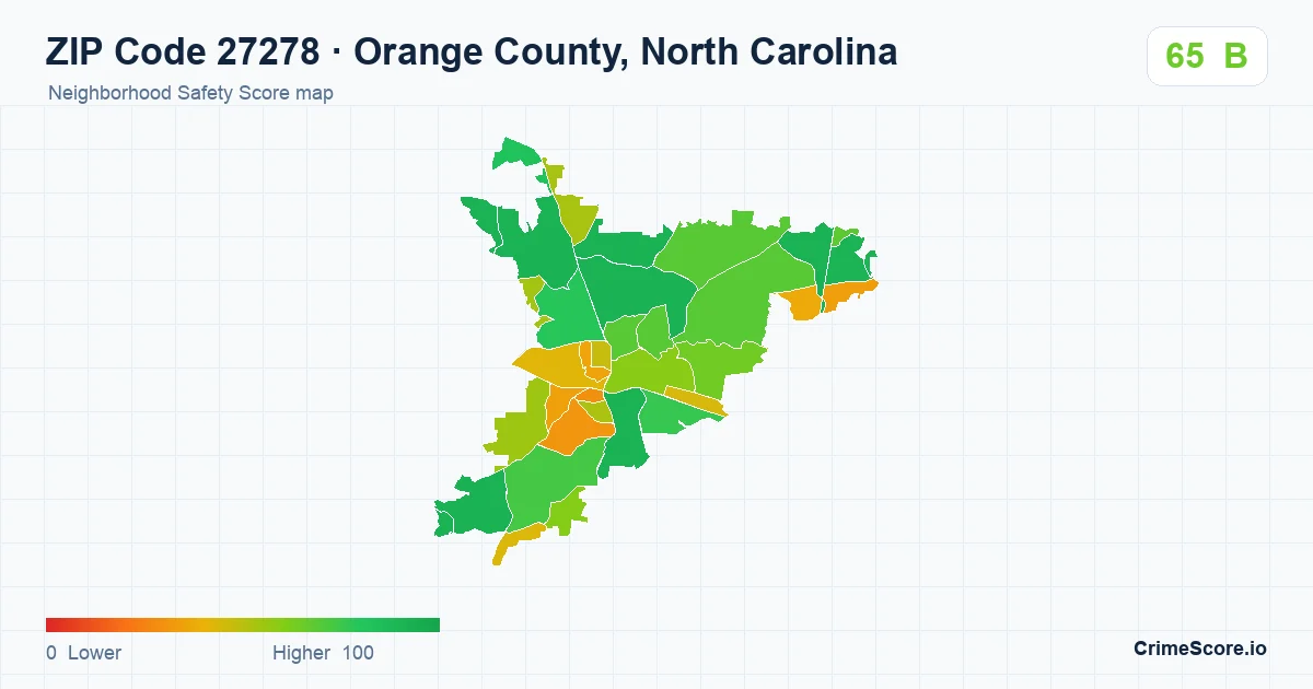 ZIP Code 27278 in Orange County, North Carolina neighborhood Safety Score map