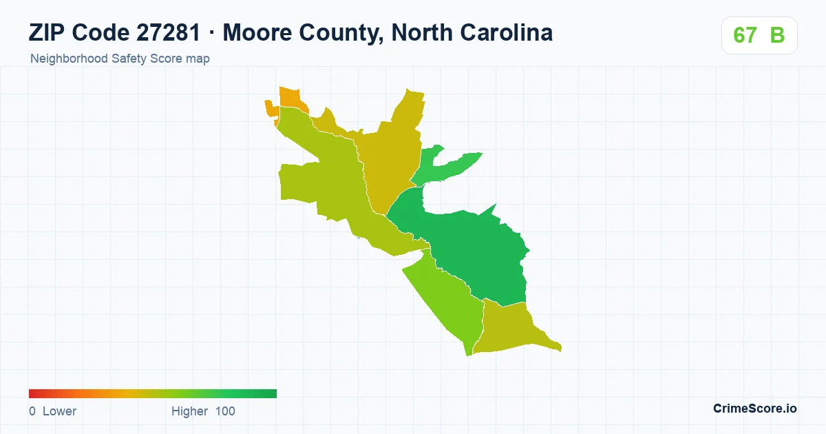 ZIP Code 27281 in Moore County, North Carolina neighborhood Safety Score map
