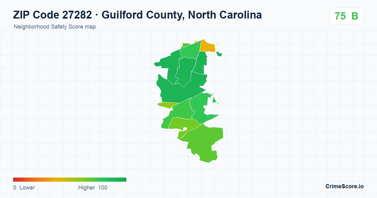 ZIP Code 27282 in Guilford County, North Carolina neighborhood Safety Score map