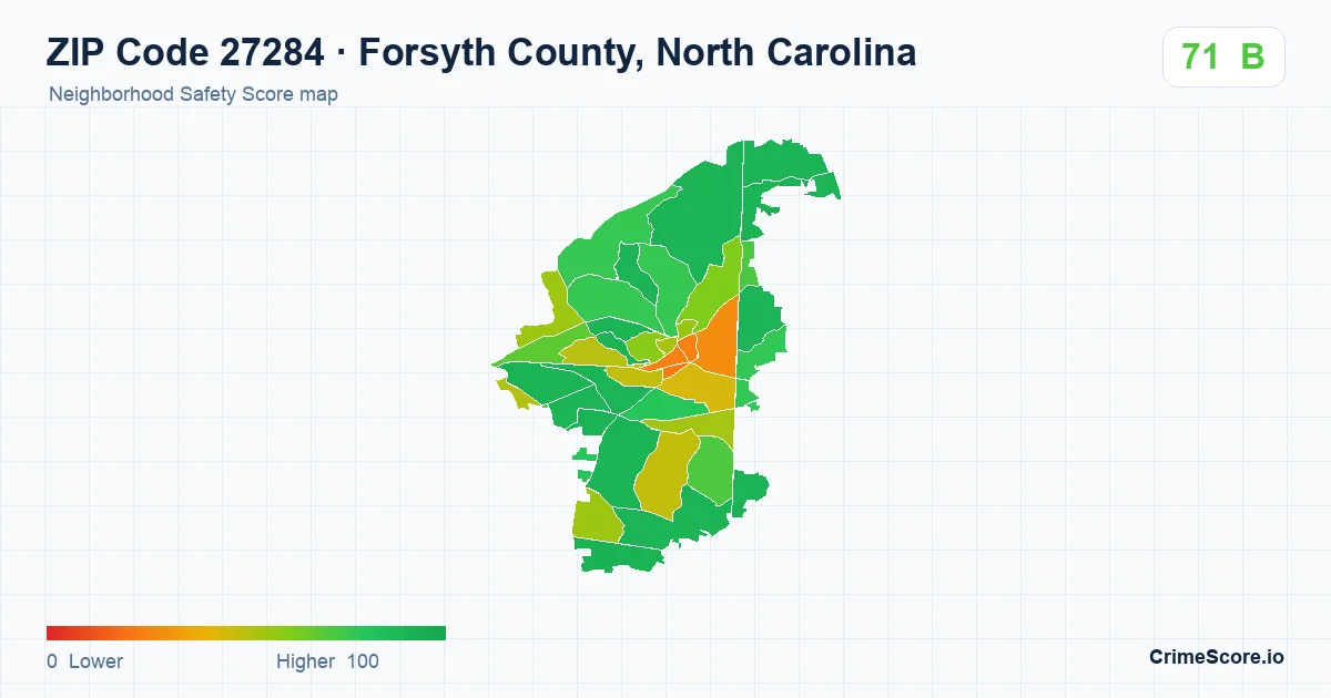 ZIP Code 27284 in Forsyth County, North Carolina neighborhood Safety Score map