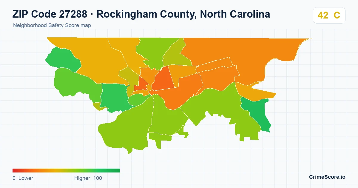 ZIP Code 27288 in Rockingham County, North Carolina neighborhood Safety Score map