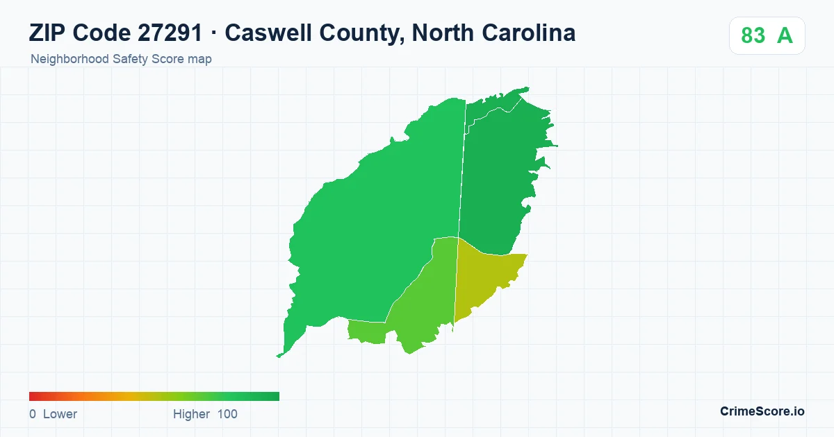 ZIP Code 27291 in Caswell County, North Carolina neighborhood Safety Score map