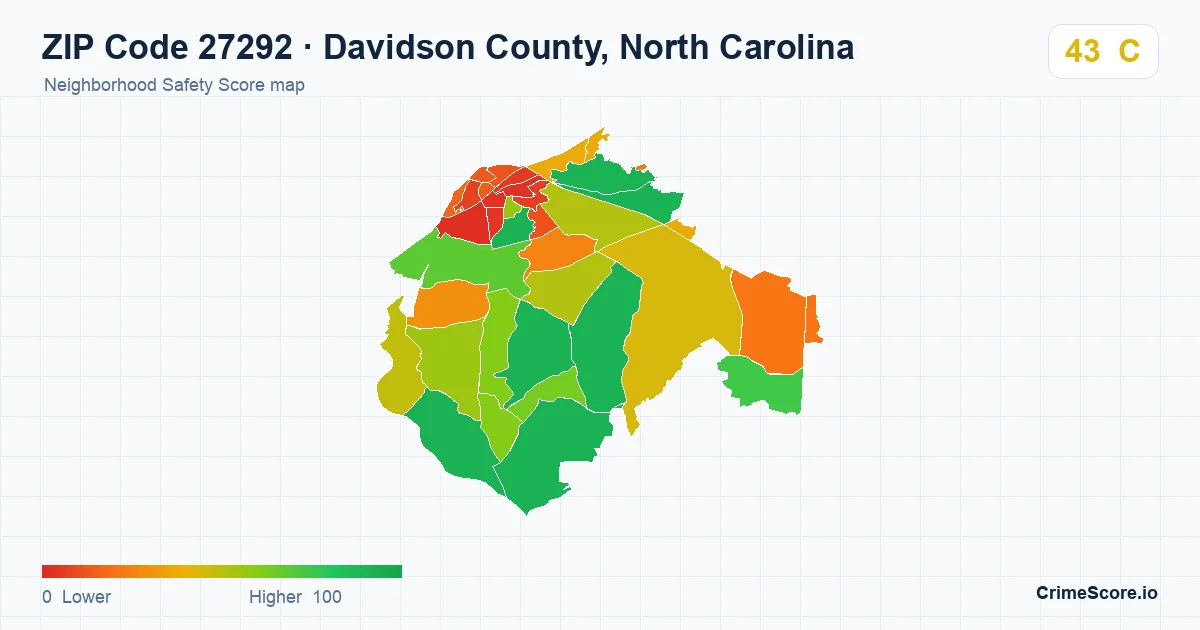 ZIP Code 27292 in Davidson County, North Carolina neighborhood Safety Score map