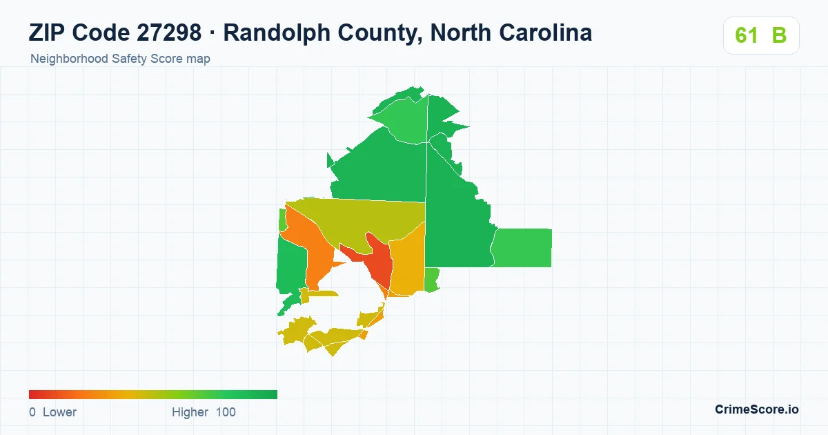 ZIP Code 27298 in Randolph County, North Carolina neighborhood Safety Score map