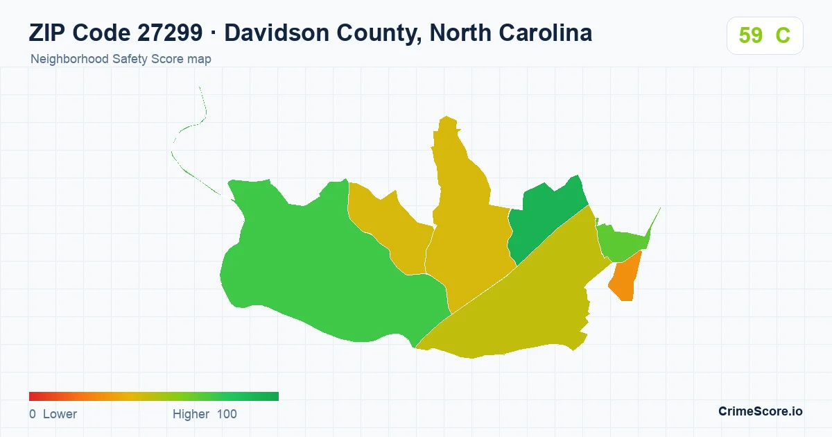 ZIP Code 27299 in Davidson County, North Carolina neighborhood Safety Score map