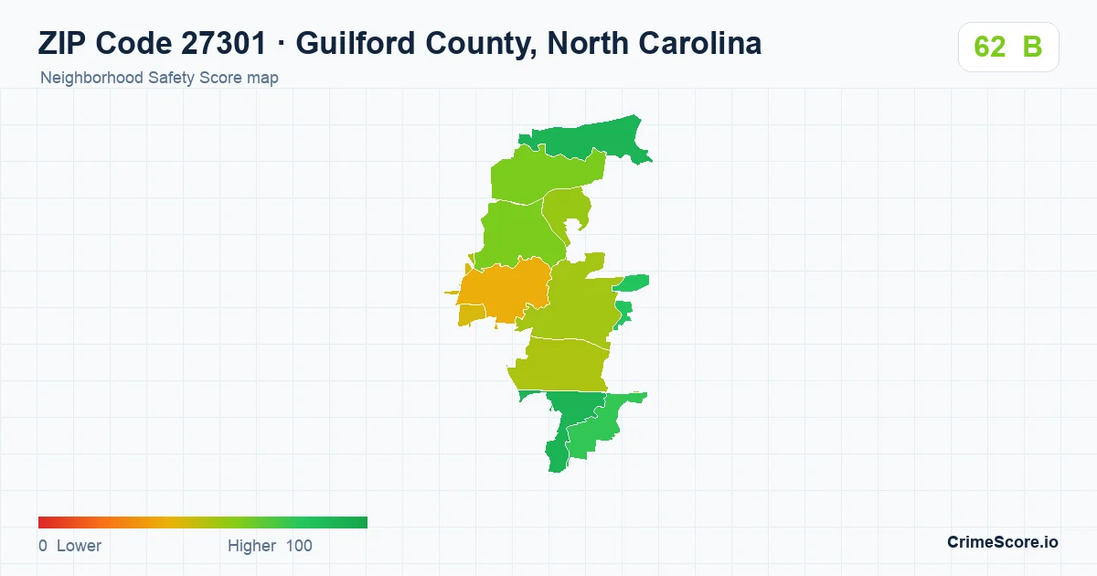 ZIP Code 27301 in Guilford County, North Carolina neighborhood Safety Score map