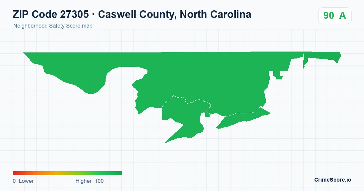 ZIP Code 27305 in Caswell County, North Carolina neighborhood Safety Score map