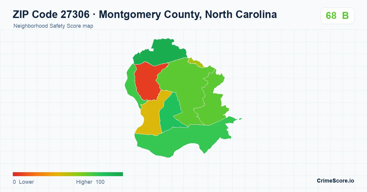 ZIP Code 27306 in Montgomery County, North Carolina neighborhood Safety Score map
