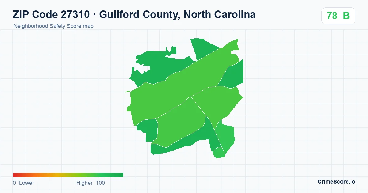 ZIP Code 27310 in Guilford County, North Carolina neighborhood Safety Score map