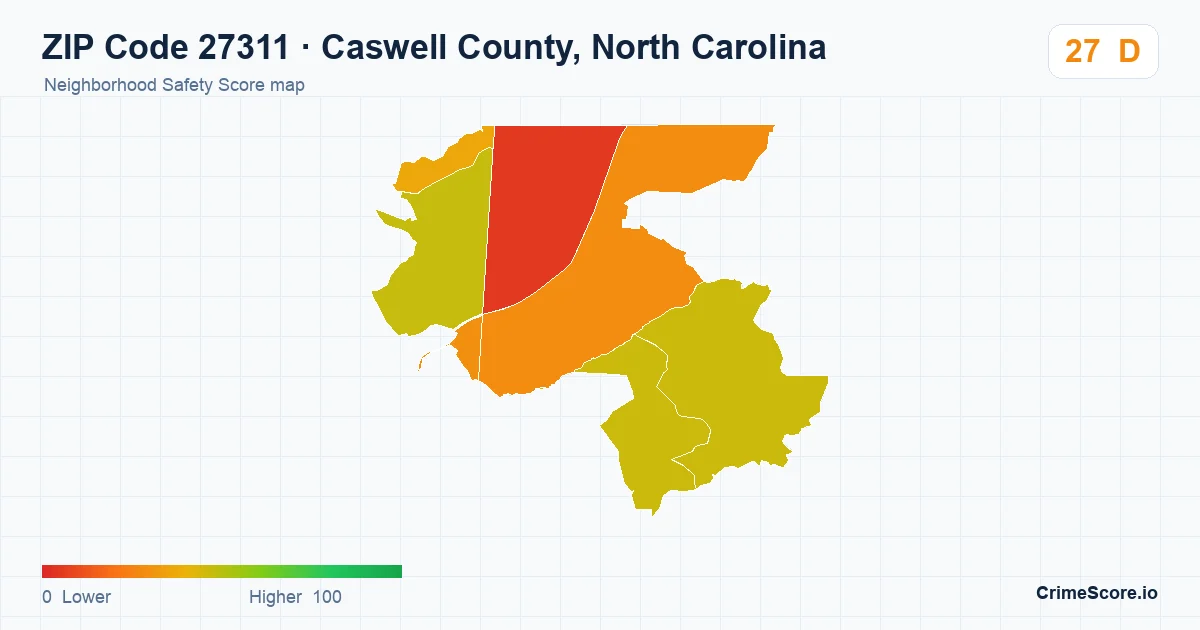 ZIP Code 27311 in Caswell County, North Carolina neighborhood Safety Score map