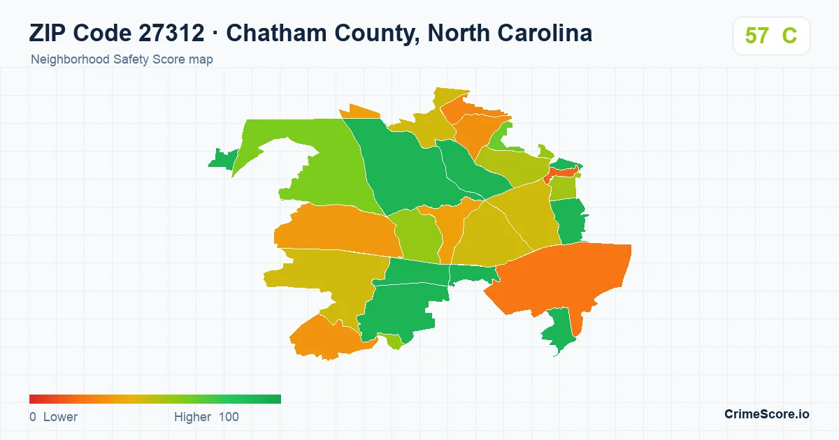 ZIP Code 27312 in Chatham County, North Carolina neighborhood Safety Score map