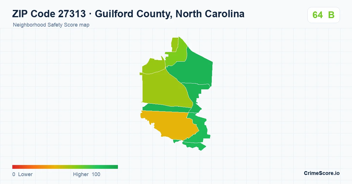ZIP Code 27313 in Guilford County, North Carolina neighborhood Safety Score map