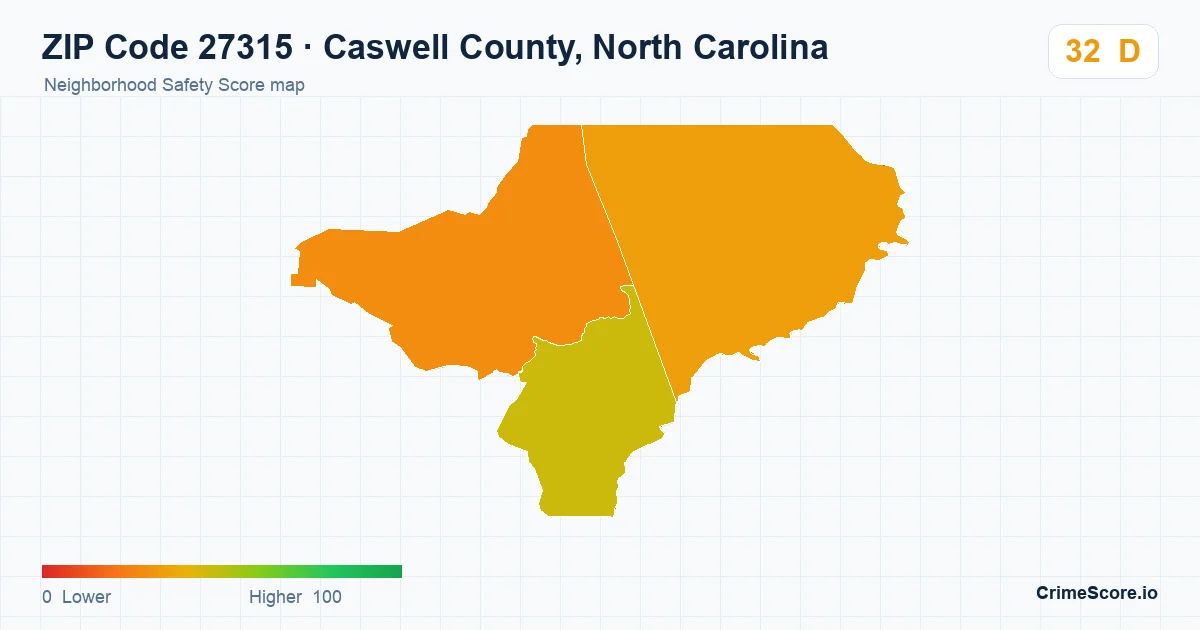 ZIP Code 27315 in Caswell County, North Carolina neighborhood Safety Score map