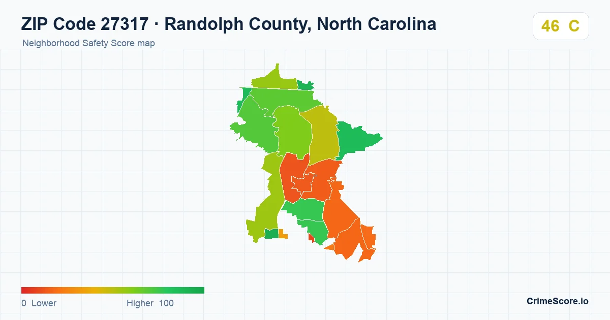 ZIP Code 27317 in Randolph County, North Carolina neighborhood Safety Score map
