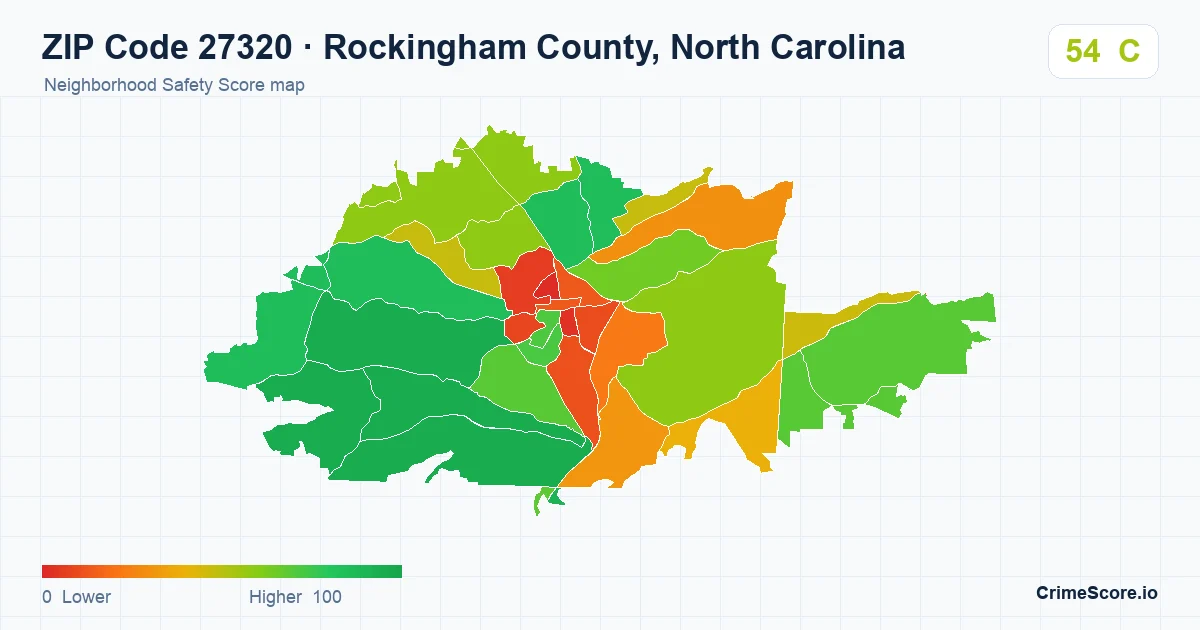 ZIP Code 27320 in Rockingham County, North Carolina neighborhood Safety Score map