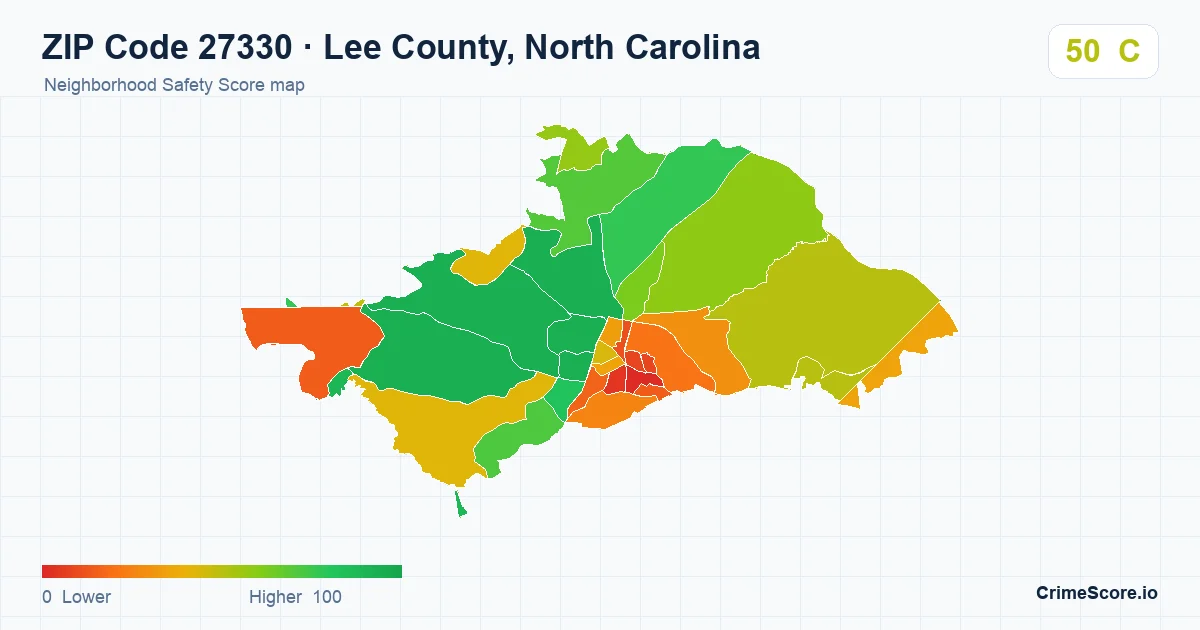 ZIP Code 27330 in Lee County, North Carolina neighborhood Safety Score map
