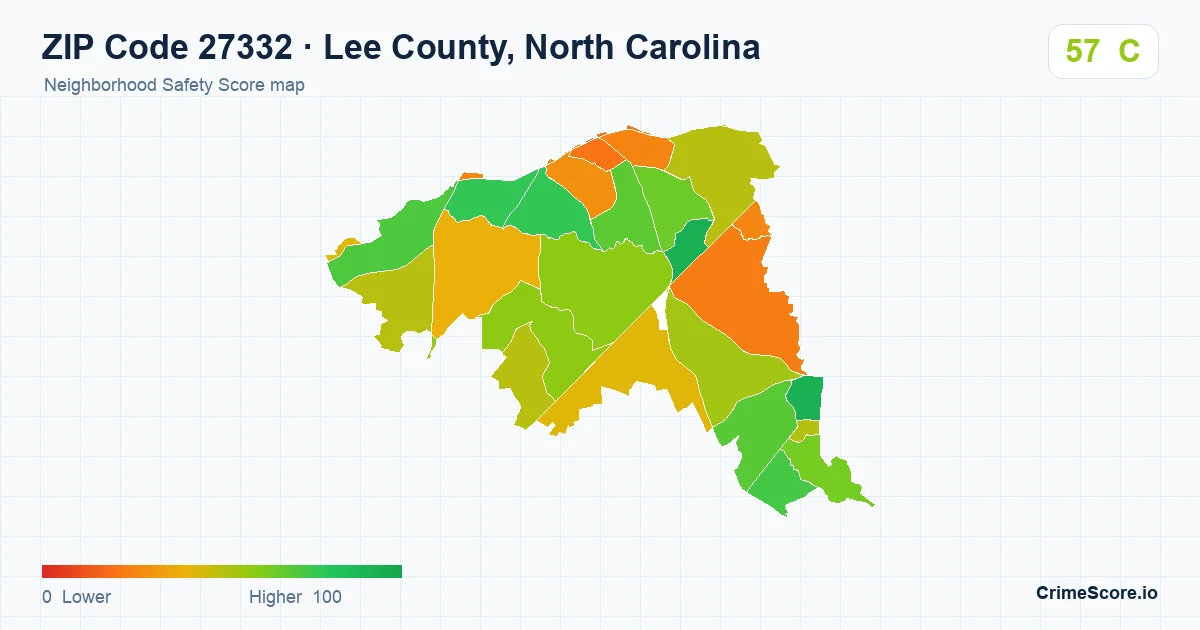ZIP Code 27332 in Lee County, North Carolina neighborhood Safety Score map